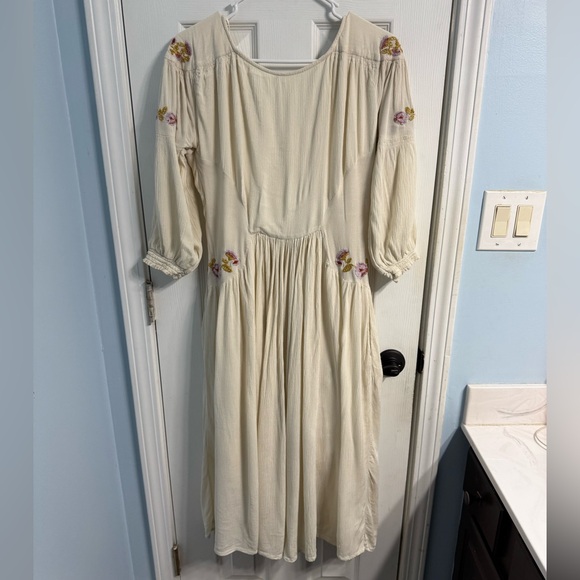 Free People Ivory Floral Day Glow Embroidered Midi Dress - Picture 3 of 3